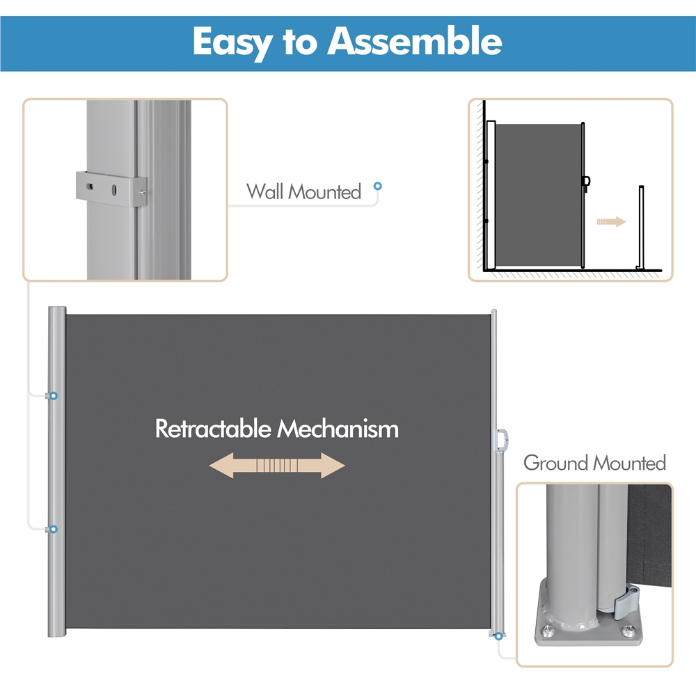 Easyfashion 118 x 71" Retractable Side Awning for Privacy, Free Standing, Dark Gray
