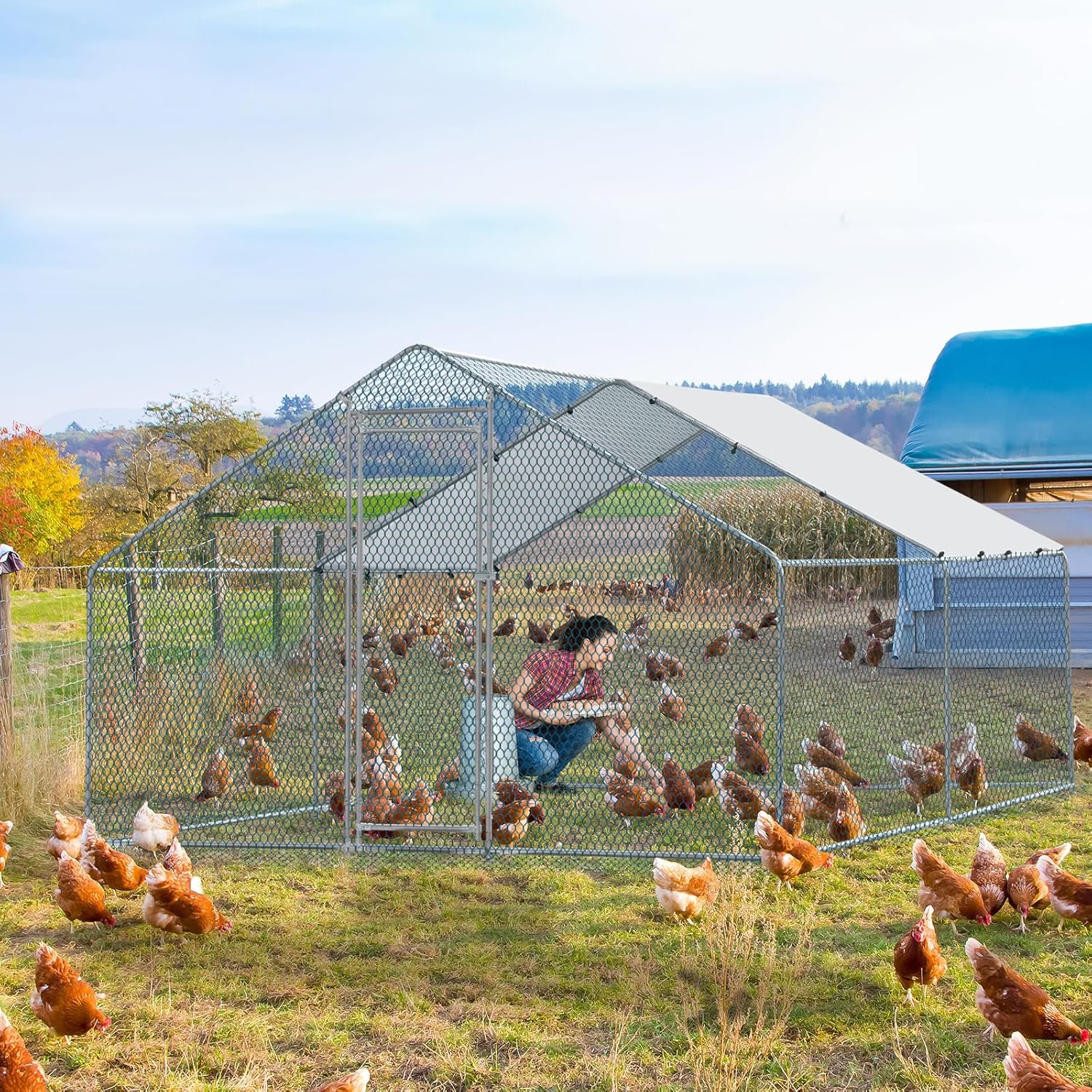 Large Chicken Coop,13 x 10 ft Large Metal Chicken Coop, Walk-in Poultry Cage Chicken Hen Run House with Waterproof Cover, Rabbits Cats Dogs Farm Pen for Outdoor Backyard Farm Garden
