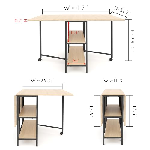 Multifunction Table Drop Leaf Dining Table - 47" Solid Wooden Foldable Kitchen Table