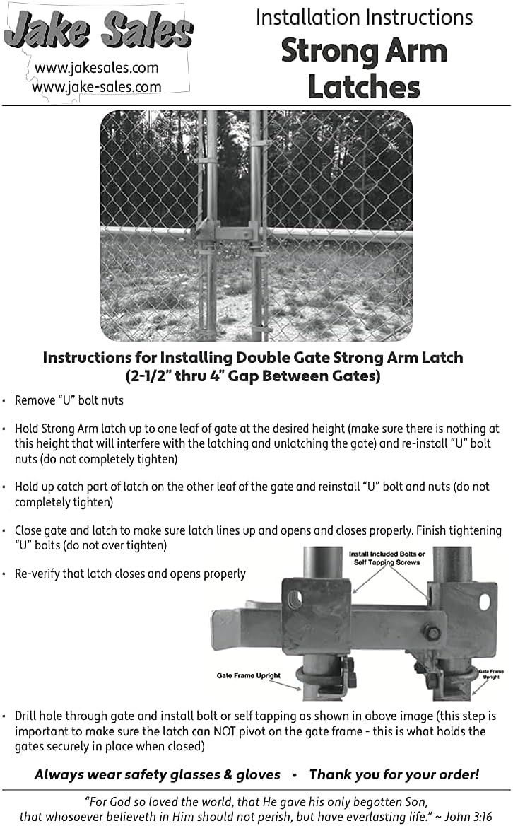 Chain Link Commercial Strong Arm Double Gate Latch - Latches Two Gates Together Without The Need of a Drop Rod - Chain Link Double Gate Latch for 1-5/8" Thru 2" Gate Frames Pack of 2
