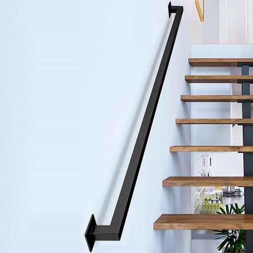 6ft Black Iron Railing Handrails Indoor Stairs, Staircase Handrails Wall Mount, Metal Industrial Pipe Modern Stair Railing 500lbs Load Capacity Auxiliary, for Indoor Outdoor Deck Loft Porch Non-Slip