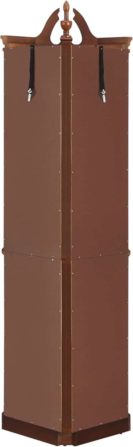Lighted Curio Cabinet with Curved Top Finial, Wooden Corner Display Cabinet with Adjustable Tempered Glass Shelves, Retro Storage Cabinet with Mirrored Back & Tempered Glass Doors