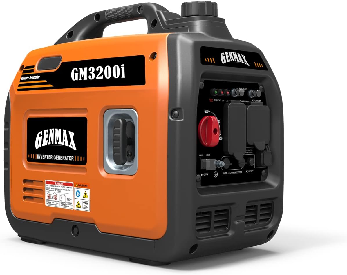 GENMAX Quiet Power Series Inverter Generator，Gas Powered, EPA Compliant, Eco-Mode Feature, Ultra Lightweight for Backup Home Use & Camping (GM5500i)