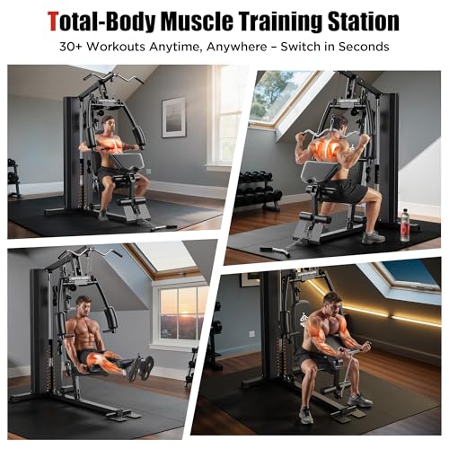 Sportsroyals Home Gym, Multifunctional Home Gym Equipment, Workout Station with 154LBS Weight Stack, Exercise Equipment for Full Body Traning with Pulley System