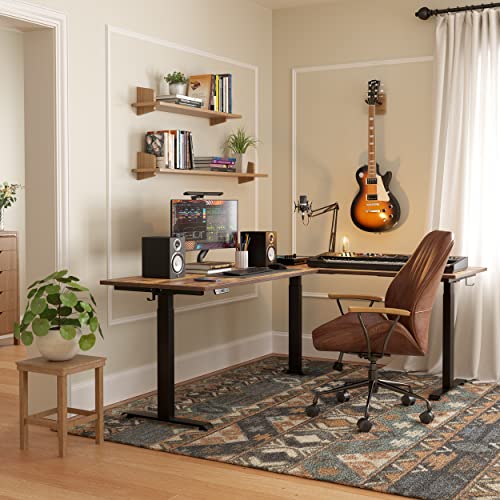 FEZIBO Triple Motor L Shaped Standing Desk Frame Height Adjustable, Electric Standing Desk Legs for 55 Inches to 75 Inches Desk Tops, Home Office Sit Stand Desk Base, Black (Frame Only)
