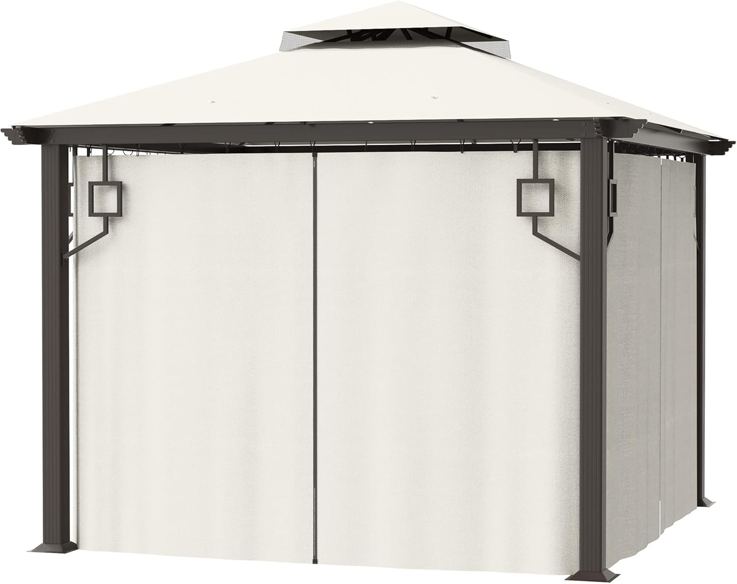 Outsunny 10' x 10' Patio Gazebo, Double Roof Outdoor Gazebo with Privacy Curtains, Mesh Netting, Aluminum Frame Outdoor Canopy Shelter, Cream White