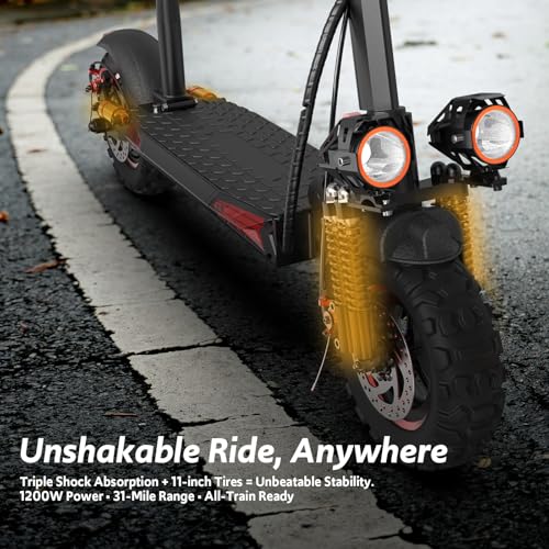 Off Road Electric Scooter Adults, 800/1200W Motor, 48V 15/18/21AH Battery, 11" All-Terrain Tires, Heavy Duty E-Scooter with Dual Suspension with Seat