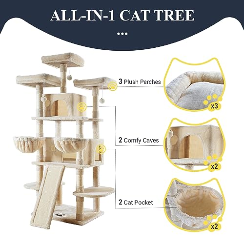 Allewie 68 Inches Cat Tree/House and Towers for Big Feline/Scratching Post/Multi-Level Large Kitty Climbing Tree with Condo/Smokey Grey