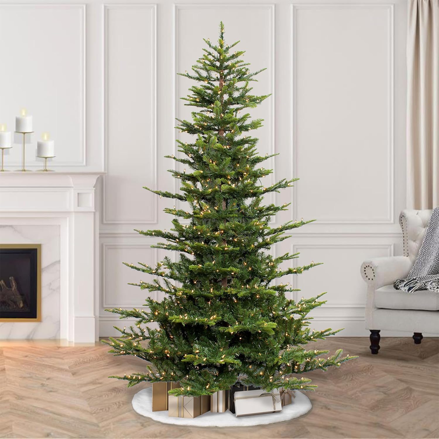 Puleo International 7.5 Foot Pre-Lit Aspen Fir Artificial Christmas Tree with 700 UL Listed Clear Lights Green
