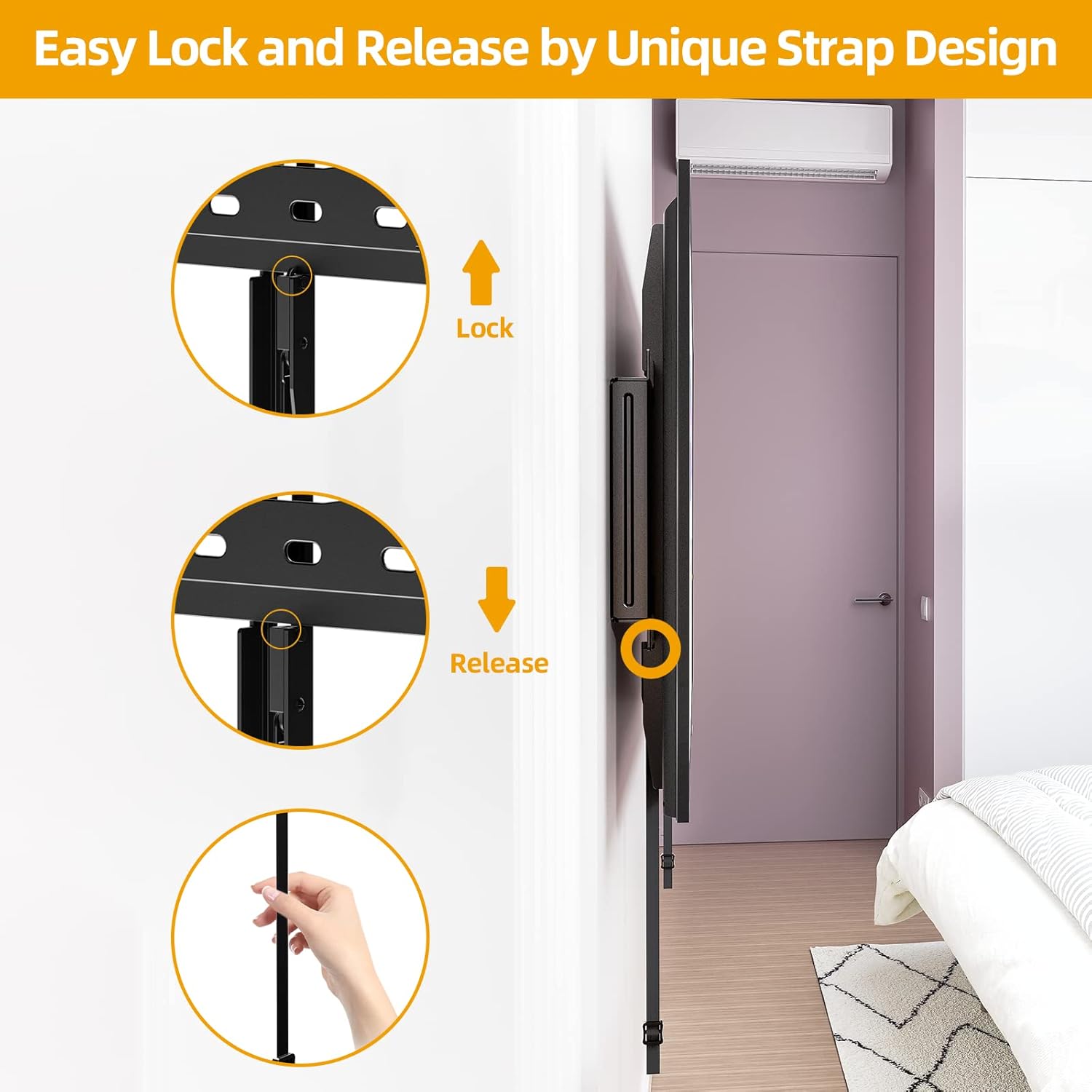 Fixed TV Wall Mount, Low Profile TV Mount for Most 32-75 inch TVs, TV Wall Mount Bracket Max VESA 600X400mm Up to 165lbs Fits 18”-24” Wood Studs, Quick Release Lock Pack of 2