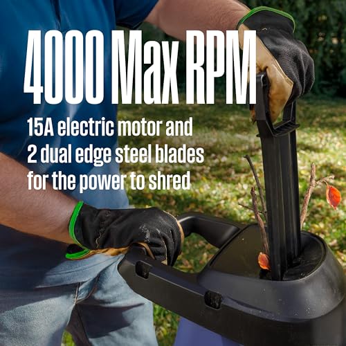 Westinghouse 1.7-Inch 15 Amp Corded Electric Mulcher Chipper Shredder with 12 Gallon Collection Bag for Easy Cleanup Ideal for Branches and Twigs