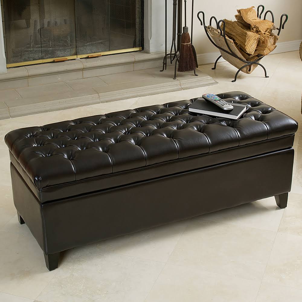 Noble House Hastings Espresso Tufted Storage Ottoman, Brown
