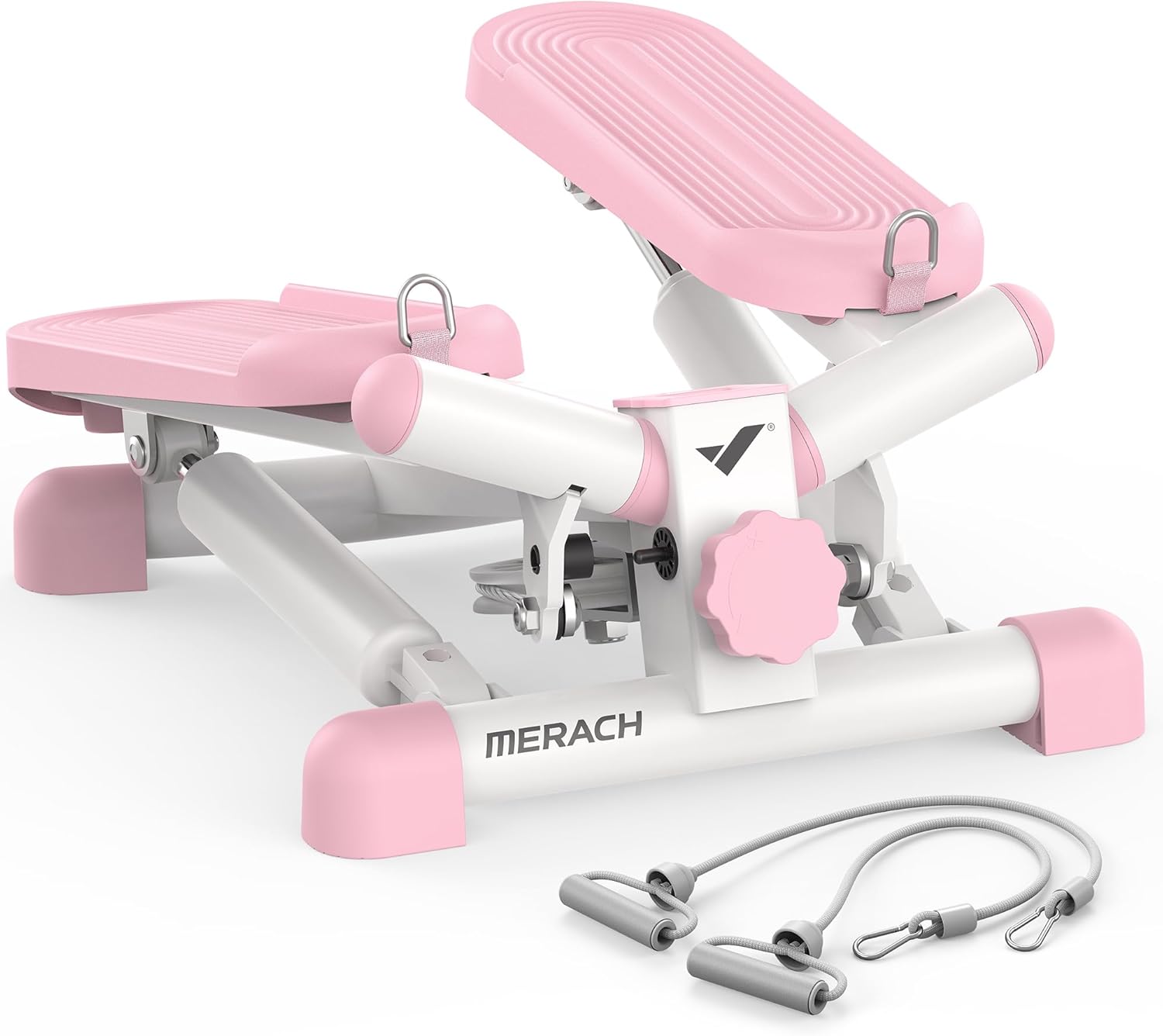 MERACH Mini Stepper for Exercise, Twist Stair Stepper 330LBS Capacity, Stepper Exercise Equipment with Resistance Bands for Full Body Workout, Magnetic Rowing Machine with Exclusive App