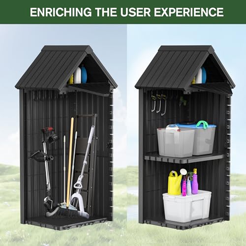 Outdoor Storage Shed,Resin Storage Cabinet with Lockable Door,Removable Shelves,Reinforced Floor,Durable and Weatherproof Shed for Backyard Garden Patio Lawn(Grey)