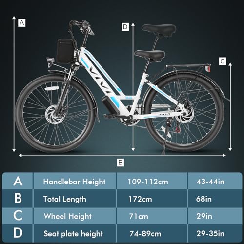 Vivi Electric Bike 500W Cruiser Ebike 26" Electric Bike for Adults, Commuter Electric Bicycles, 20 MPH Women Ebikes for Adults with 48V Removable Battery, 7 Speed Cruise Control Bike, Up to 50 Miles