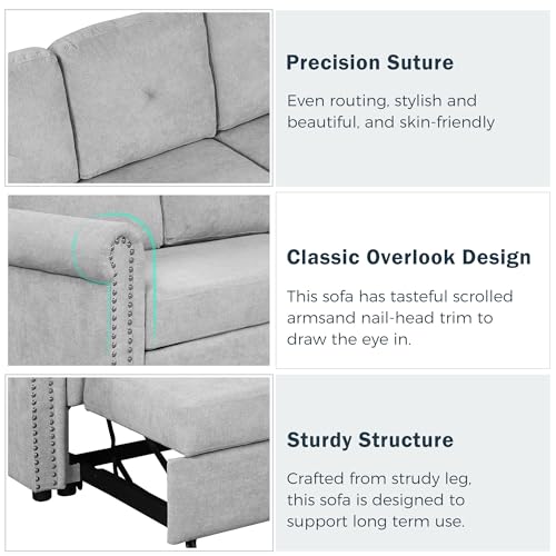 L Shaped Convertible Sleeper Sectional Sofa w/Storage Chaise Lounge & Pull-out Bed, Velvet Upholstered Couch with Nail-head Trim for Living Room, Home, Apartment, Gray