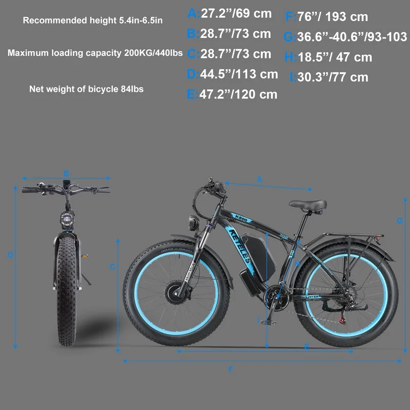 KETELES Electric Bike for Adults Ebike 2000W Adult E Bike Mountain Bicycle 48V 23AH Removable Battery 26" Fat Tire Commuter Electric Bike