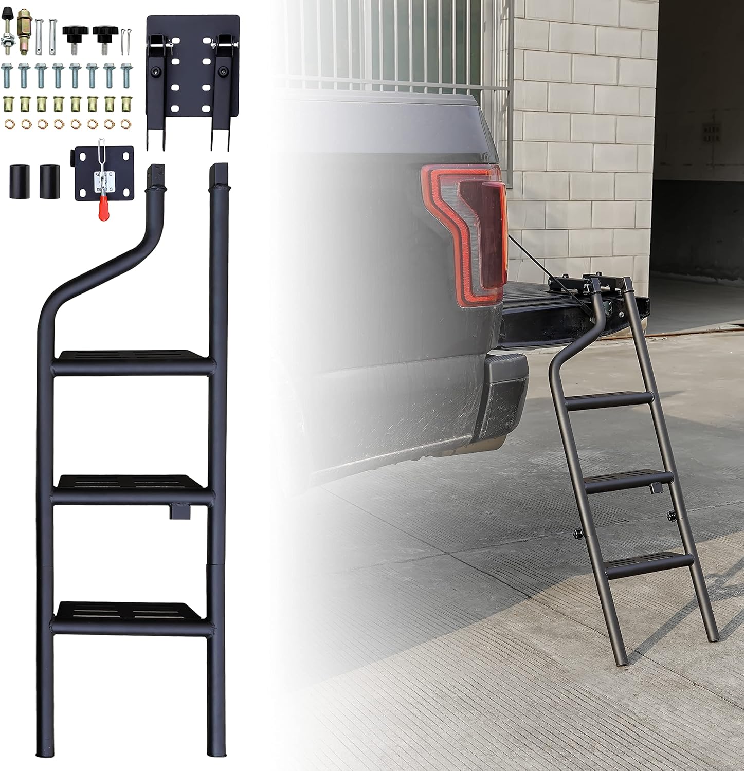 LDETXY Foldable Pickup Truck Tailgate Ladder, Heavy Duty 42" Folding Tailgate Step Ladder with Lock Device Tailgate Ladder for Pickup Truck Universal Accessories Easy Install