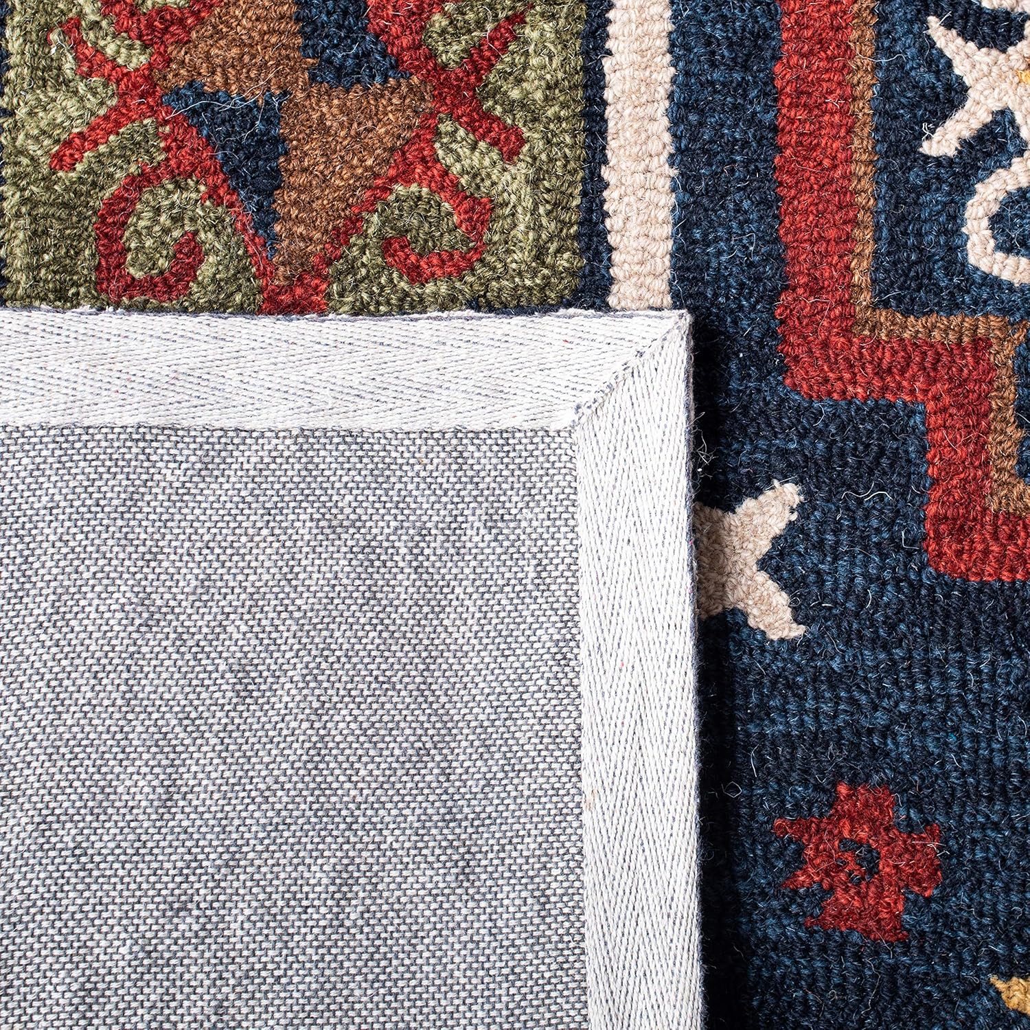SAFAVIEH Heritage Collection Area Rug - 6' Square, Navy & Red, Handmade Traditional Oriental Wool, Ideal for High Traffic Areas in Living Room, Bedroom (HG353N)