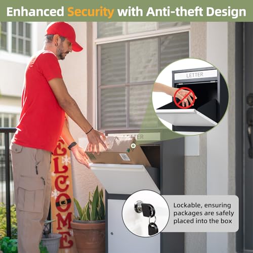Package Delivery Boxes for Outside, Extra Large Capacity Modern Mailbox, Outdoor Freestanding Porch Box for Packages, Parcel Drop Box for Deliveries with Lockable Secure Storage Compartment