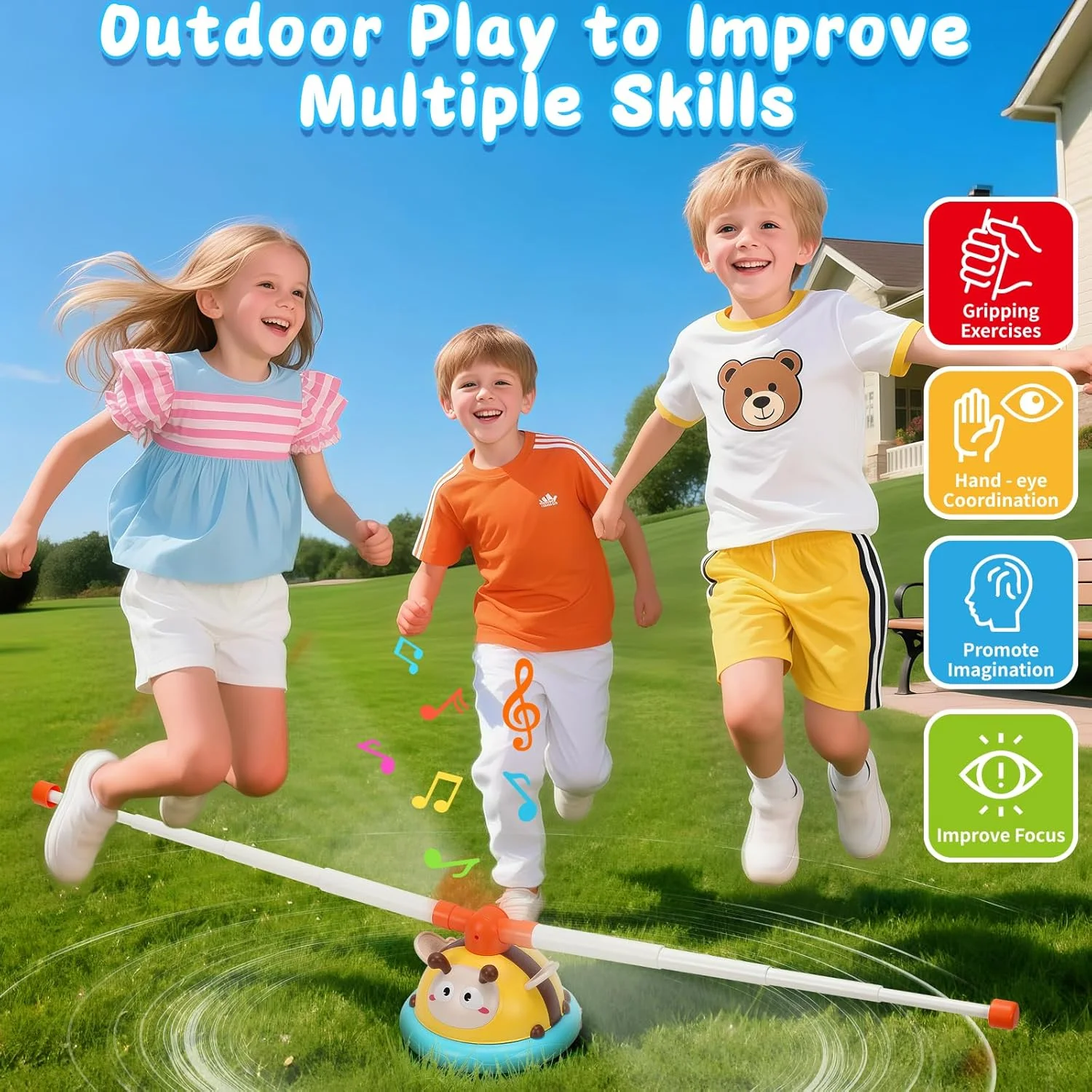 4 in 1 Outdoor Toy for Kids Ages 4-8, Jump Toy Toss Ring Baseball Game with Music, Outside Family Sports Games, Ideal Birthday, Xmas Gifts for Boys Girls Ages 3 4 5 6 7 8