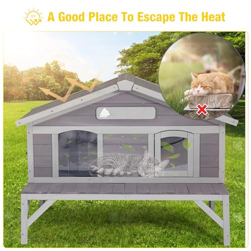 Aivituvin Cat House with Insulated Liner, Large Heated Feral Cats Shelter, Weatherproof Cat Condos for Outdoor Indoor Cats