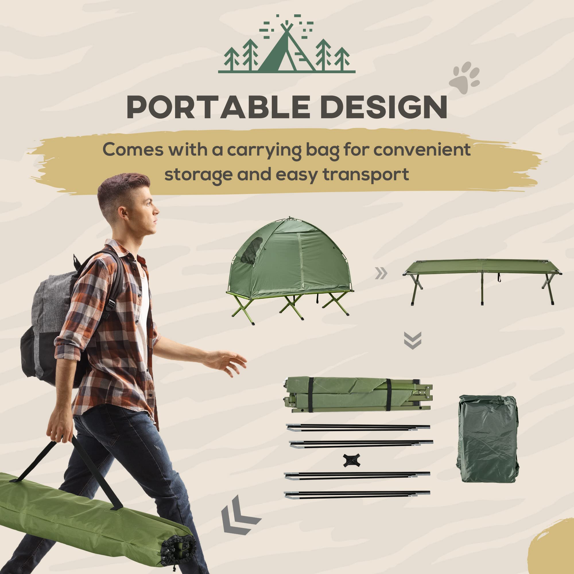 Camping Tent Cot, Single Person Folding Cot Combo, Off-Ground Tent, Covered Outdoor Bed with Carry Bag for Hiking, Camping