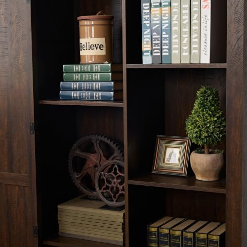 Tall Storage Cabinet Barn Door Storage Country Wood Rustic Farmhouse Pantry Cupboard Sliding Door Kitchen Organizer Furniture Home Drawer Shelves L39.37''*W15.75''*H74.4'' (Espresso)