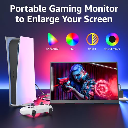 Portable Gaming Monitor 18.5 inch 1080P 100 Hz 120% sRGB USB-C HDMI Large Portable Monitor for Laptop MacBook Xbox PS4/5 Switch, Travel Monitor with Kickstand VESA Speakers