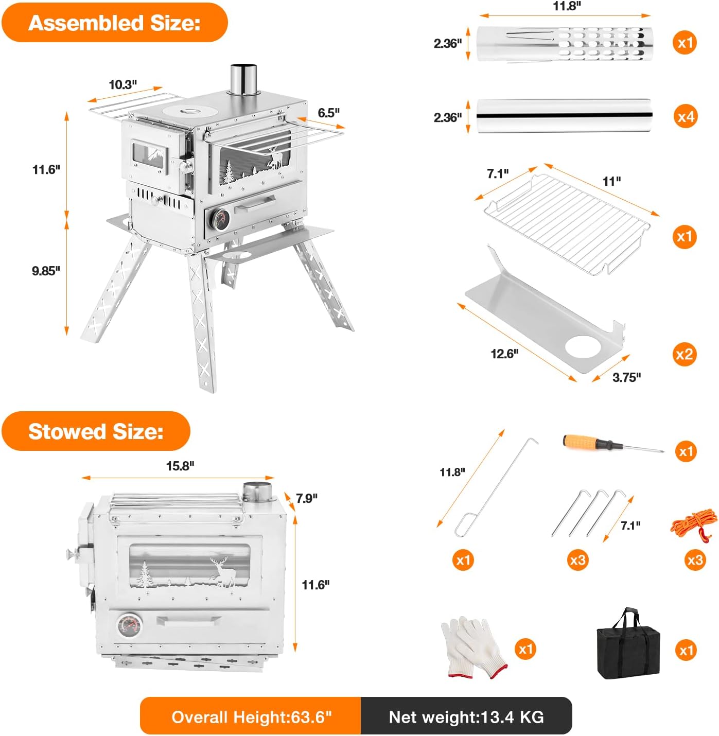 YOLENY Wood Stove, Wood Burning Stove, Tent Stoves Wood Burning with Wood Oven, Camping Wood Stove for Outdoor Cookout, Hiking, Travel, Backpacking Trips, Chimney Pipes and Carry Bag Included
