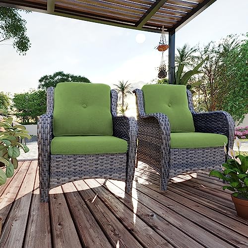 Outdoor Wicker Chair Rattan Patio Dining Chairs Set of 2 PE Wicker Patio Chairs with 3.5 inch Seat Cushions Outdoor Patio Seating Chair for Garden, Backyard Swimming Pool, Balcony, Blue