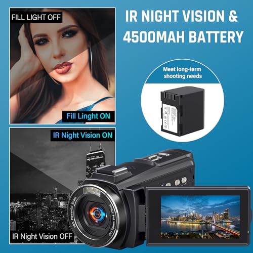 8K Video Camera 64MP Camcorder, 18X Digital Zoom with IR Night Version Vlogging Camera for Youtube, 3.0" IPS Touch Screen with one 4500mAh Battery, 32GB TF Card, Remote Control, Mic, and Adapter