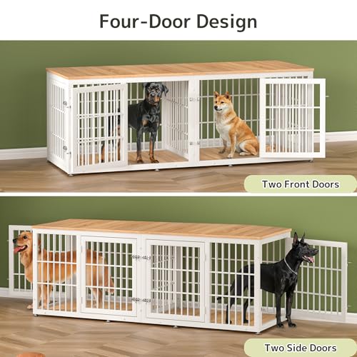 48 Inch Heavy Duty Dog Crate Furniture for Large Dogs, Decorative Pet House End Table, Extra Large Wooden Cage Kennel Furniture Indoor, Natural and White