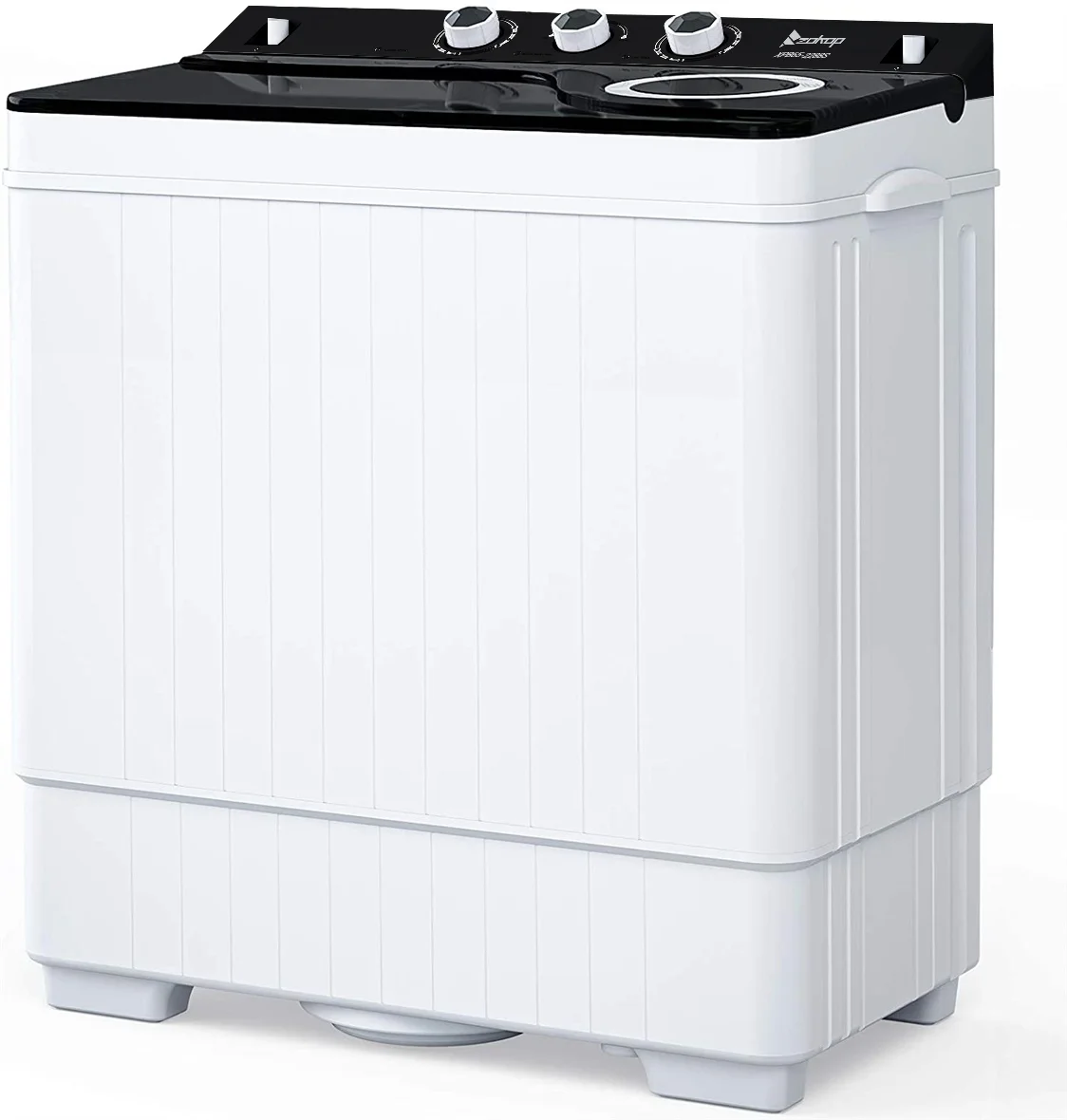 Twin Tub with Built-in Drain Pump XPB65-2288S 26Lbs Semi-automatic Twin Tube Washing Machine for Apartment, Dorms, RVs, Camping and More, White&Black US Standard