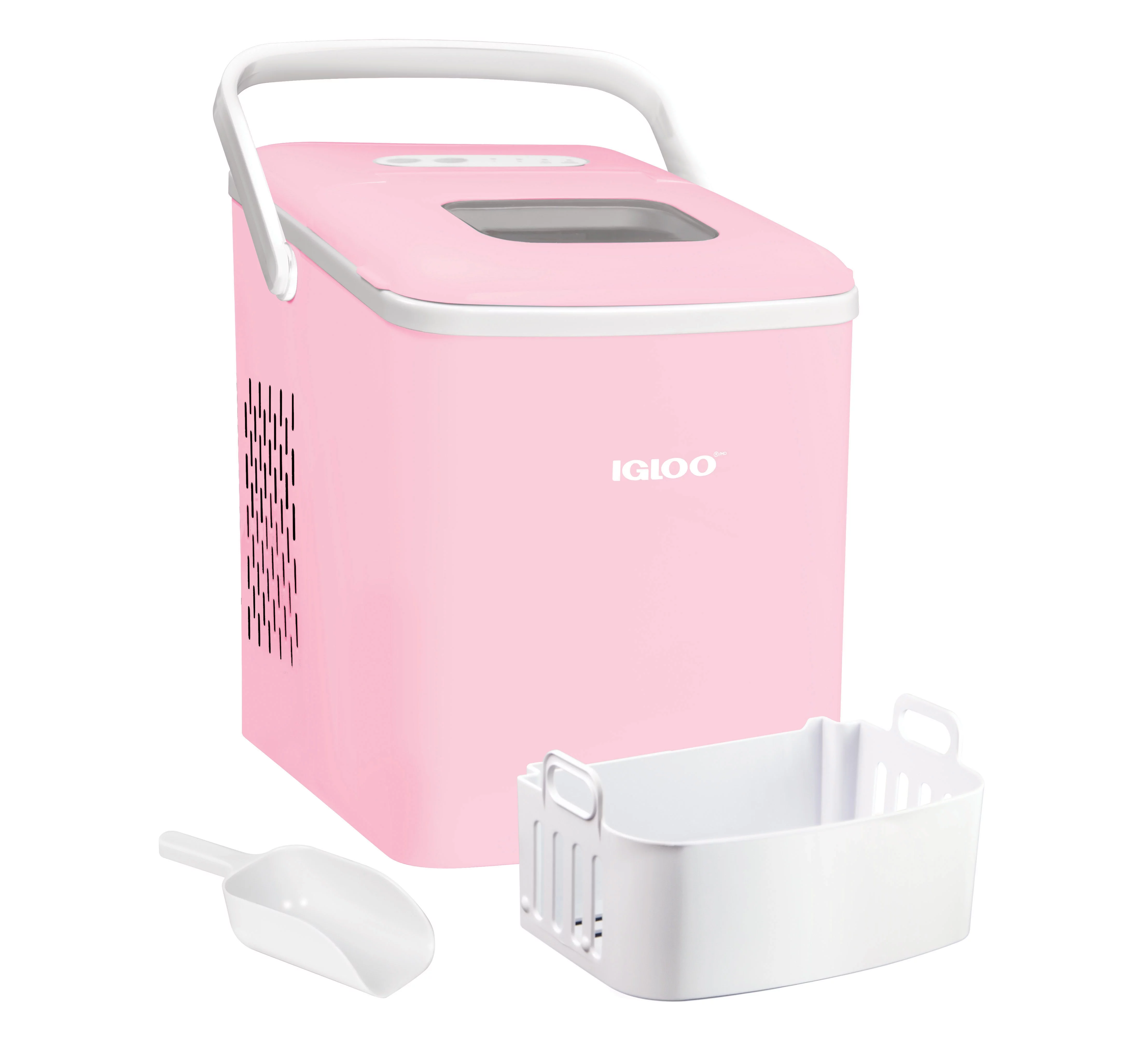Igloo IGLICEB26HNPK 26-Pound Automatic Self-Cleaning Portable Countertop Ice Maker Machine With Handle, Pink