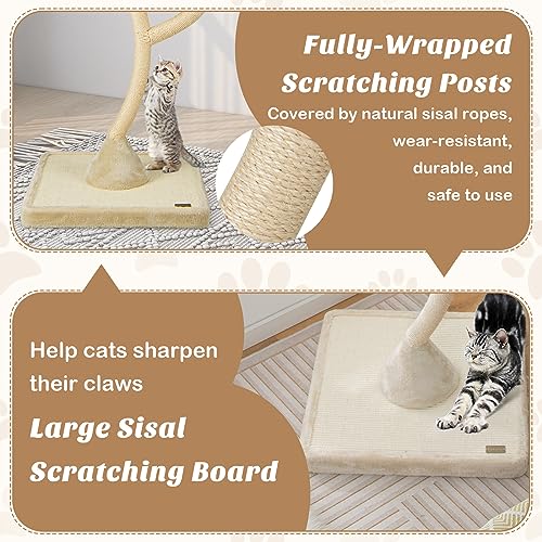 PETSITE 70" Tall Cat Tree, Cat Tower with Scratching Posts and Board, Multi-Level Cat Tower for Large Cats 20 lbs+ with 3 Cozy Perches and Dangling Balls, Modern Cat Tree for Indoor Cats Large Adult