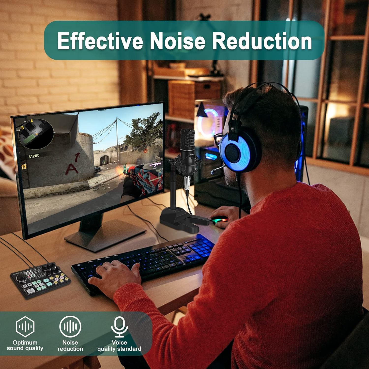 Podcast Equipment Bundle Audio Interface with DJ Mixer Integrated Smartphone PC Universal Noise Reduction Recording, Live Broadcast, Gaming, Interview