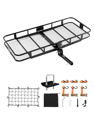 VEVOR 70" x 30" x 6", Hitch Cargo Carrier, 500 lbs Capacity with Nighttime Reflective Reminder, Folding Hitch Mount Cargo Carrier Basket with Hitch Lock for 2" Receiver, Fit for SUVs
