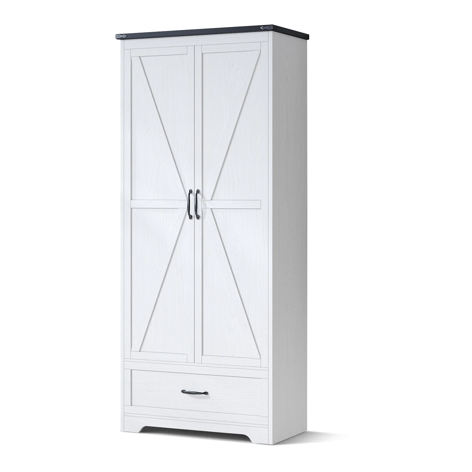 71" Tall Farmhouse Kitchen Pantry, Large Wood Storage Cabinet with Drawer & 2 Barn Doors, Versatile Storage with Adjustable Shelves, for Dining Room, Bathroom, Living Room, White
