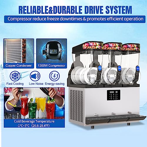 XPW Commercial Slushy Machine Commercial 110V Slushie Maker Machine 304 Stainless Steel Margarita Machines Quick Frozen Slush Machine for Bars Restaurants