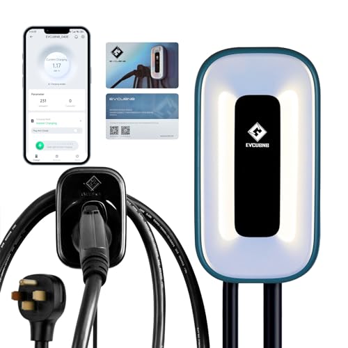 EV Charger Level 2，50 Amp Charge Station, 240V Level 2 Charger,Indoor/Outdoor EVSE, 25Ft Cable& 37" Power Cord Level 2 ev Charger, 2.4GWiFi/APP/RFID Card (NEMA14-50 Plug or Hardwired)
