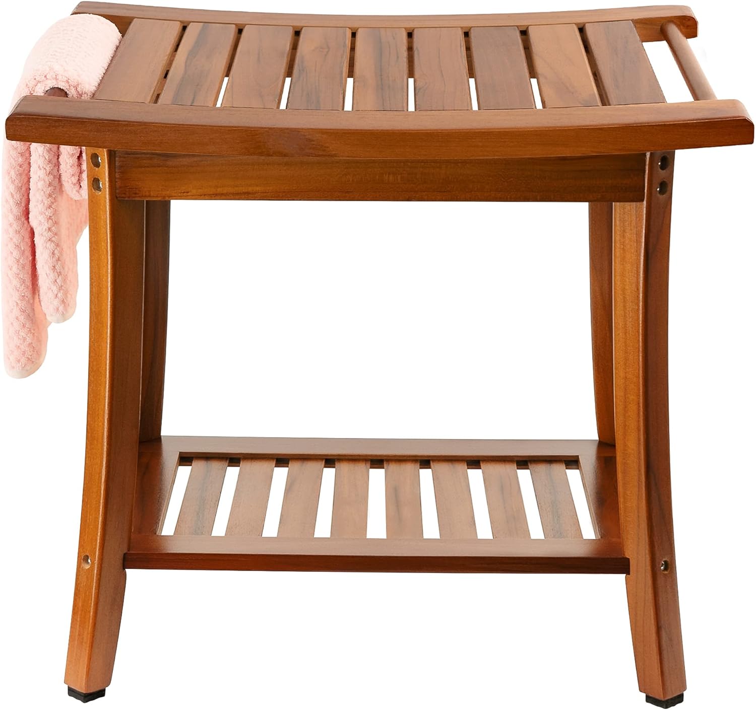 Utoplike Teak Shower Bench Seat with Handles and Wood Shower Foot Stool for Shaving Legs Portable Wooden Spa Bathing Stool