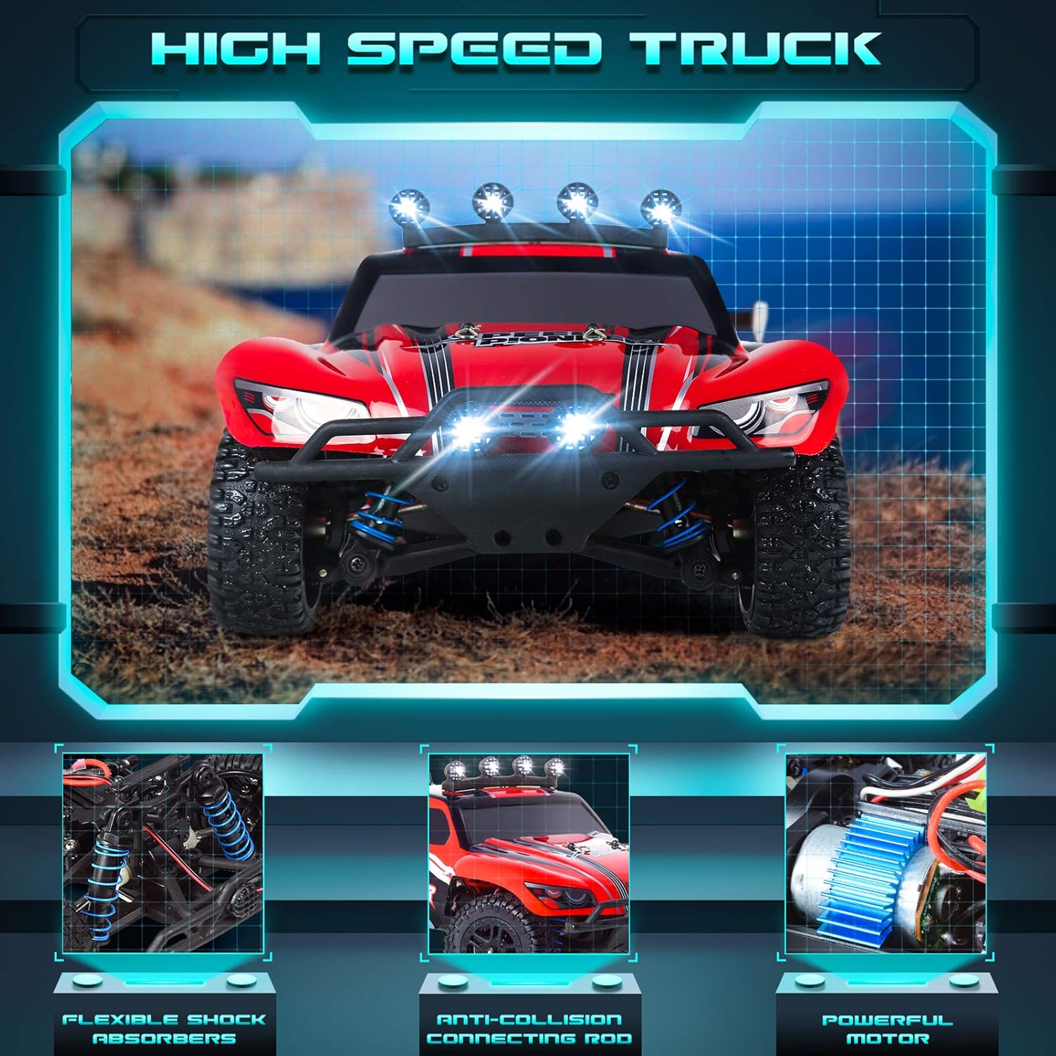 RC Cars, 1/18 Scale High-Speed Remote Control Car for Adults Kids, 40+ kmh 4WD 2.4GHz Off-Road Monster RC Truck, All Terrain Electric Vehicle Toy Boy Gift with 2 Batteries for 40+ Min Play