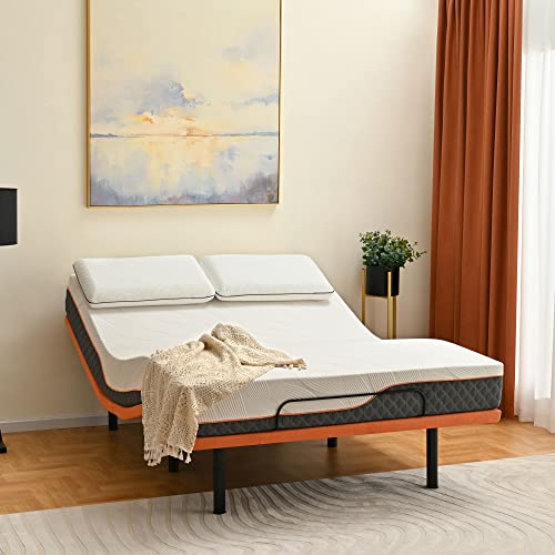 Split King Adjustable Bed Frame with Mattress - 14” Luxury Hybrid Mattress, Smart APP Contorl, Massage, Zero Gravity, Anti-Snore, 5 Minutes Installation, Head and Foot Incline, Medium Soft, Split King