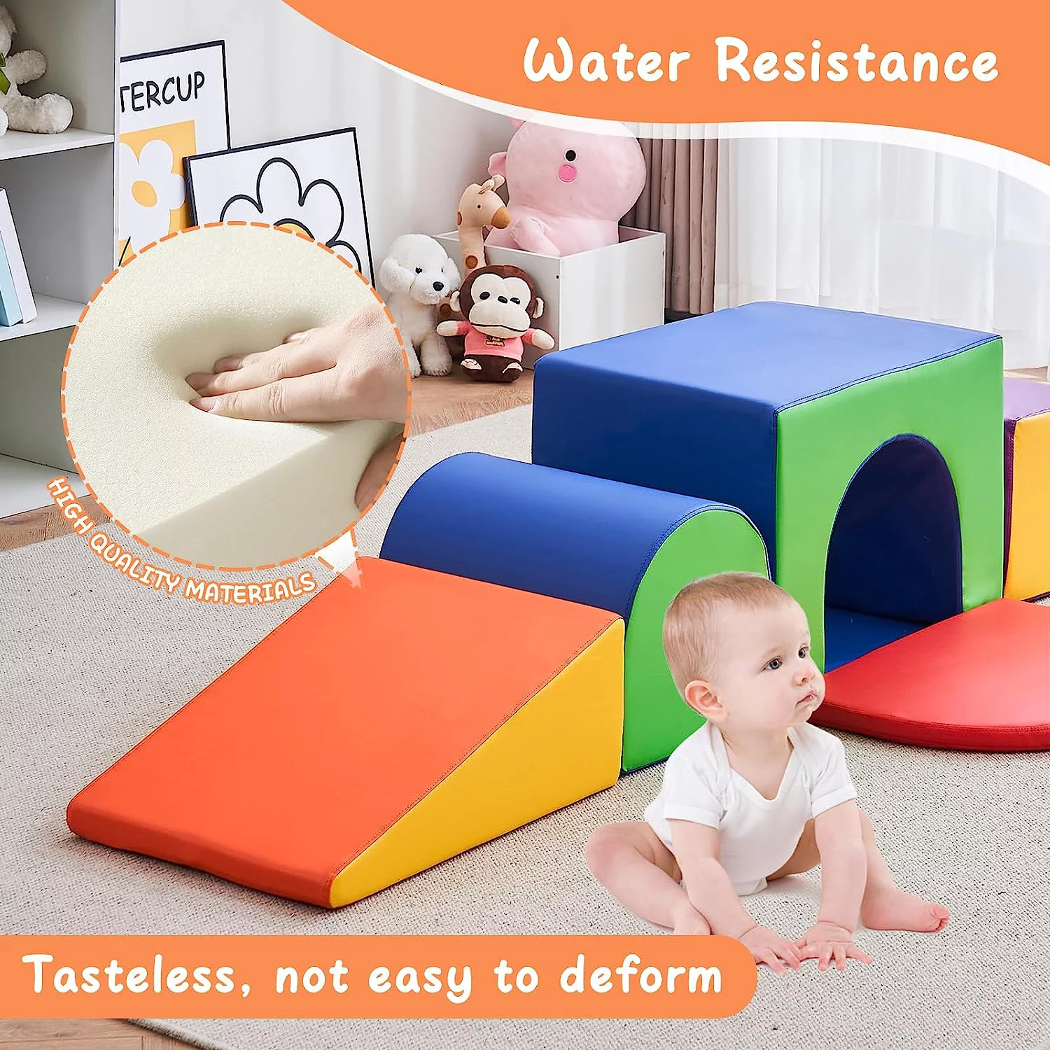 Wanan Foam Climbing Blocks for Toddlers, 7Pcs Climbing Toys for Toddlers Crawl and Climb, Foam Blocks for Kids with Tunnel, Baby Climbing Toys Indoor Foam Play Jungle Gym