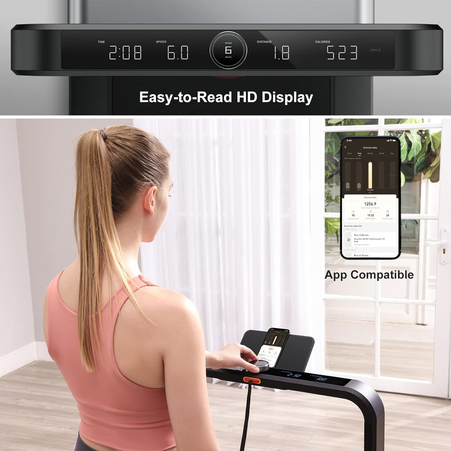 WALKINGPAD X21 Foldable Treadmill Smart Double Folding Walking Pad and Running Machine Fitness Exercise Gym Alternative 1.0-7.5MPH Support NFC LED Display Black