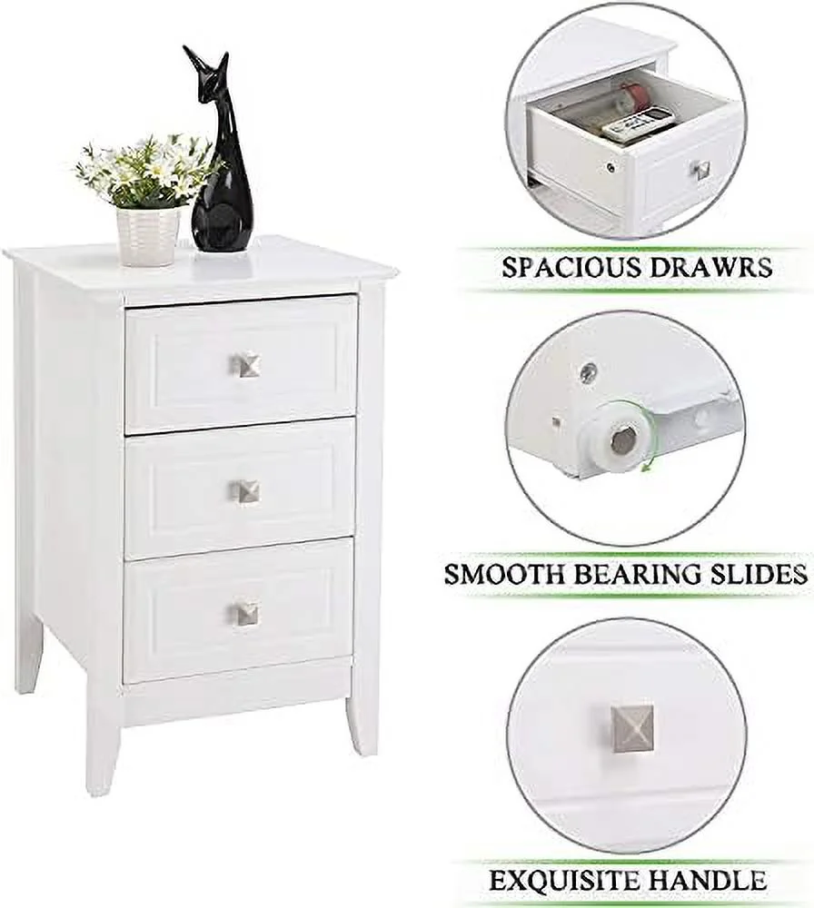 Upgraded White Nightstand with 3 Drawers   Night Stands for Bedrooms Set of 2  Wooden Bed Side Table/Night Stand for Small Spaces  College Dorm  \u2019 Room  Living Room  23.6in H