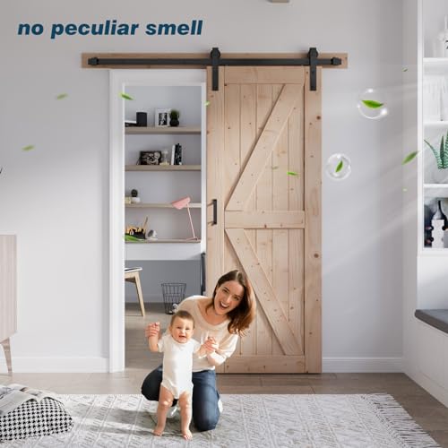 FREDBECK 48in x 80in Sliding Wood Barn Door with 8FT Barn Door Hardware Kit Included K Shape Solid Spruce Panel Sliding Door Double Surfaces Need to Assembly
