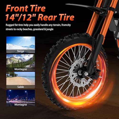 Soleil01 Electric-Dirt-Bike for Teens Adults, 14"/12" Fat Tire 2000W Electric-Motorcycle with 48V 21AH Battery Ebike 37MPH Hydraulic Brakes Mountain Off-Road EBike Fit Age 13+