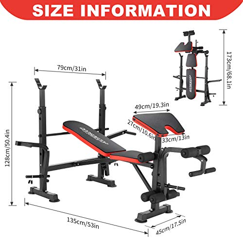 OPPSDECOR 600lbs 6 in 1 Weight Bench Set with Squat Rack Adjustable Workout Bench with Leg Developer Preacher Curl Rack Fitness Strength Training for Home Gym